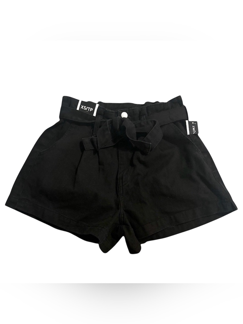 REFUGE Black Tie Front Paperbag High-Rise Cotton Denim Shorts Size XS